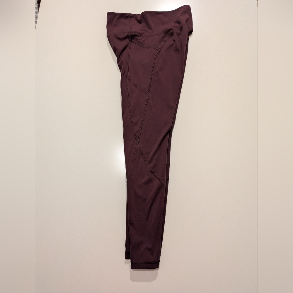 High Waisted Athletic Pocket Leggings Burgundy Wine 7/8 Length Yoga Pants - Picture 5 of 10
